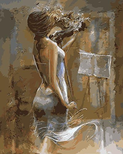 IPLST@ DIY Oil Paintings ,Paint by Number Kits,Modern Abstract Pop Art Sexy Woman Play the Violin Canvas Art -16x20inch (NO FRAME)