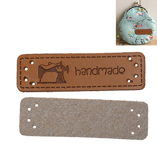 Souarts Kleidung Etikett Handgemachte Etiketten PU Leder „Handmade“ Nähmaschine 5×1.5cm 20 Stück - 3
