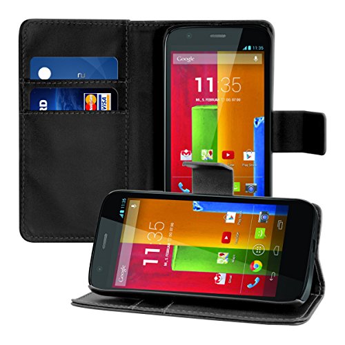 kwmobile Funda para Motorola Moto G  2013  - Carcasa de  Cuero sint  tico  - Case con Tapa y  Tarjetero  en  Negro 