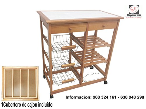 Mueble Gestion Corbeille à Fruits à légumes Porto 3 tiroirs et 1 Range-Couverts Inclus
