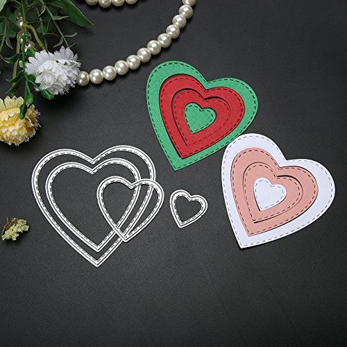 Amazingdeal365 4 PCS Herz Metall Form Schablonen Schneiden DIY Dekor Sammelalbum Karten Buchzeichen Lesezeichen als Geschenk für Freunde Geburtstag Kinder,Kindergarten Hobby Schule Handarbeit Unterricht usw. Ein tolles Geschenk! - 3