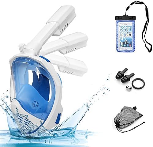 Full Face Snorkel Mask, 180° Panoramic View, Innovative Foldable Snorkeling Gear and detachable Gopro mount, Anti-Fog and Anti-Leak Design, Easy Breath Diving Mask for Adults and kids(Blue,L/XL)