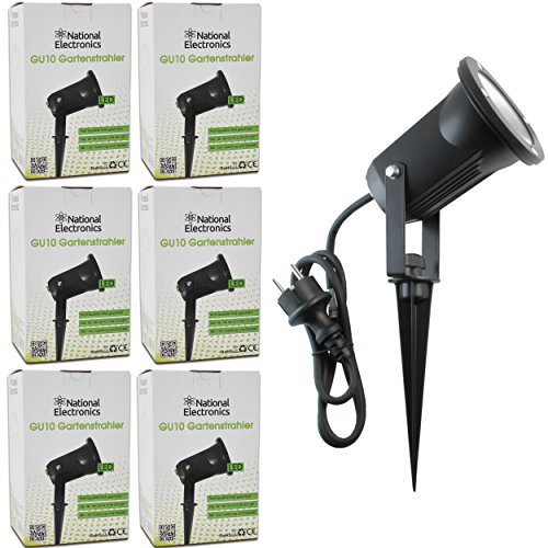 National Electronics Gartenstrahler LED mit Erdspieß GU10 inkl. 7W COB LED Aussenstrahler LED Gartenleuchte Gartenlampen Set Spotlichter Spotlampe Ambientebeleuchtung Strahler außen Garten Gartenbeleuchtung IP54 6er Set
