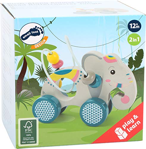 small foot 11088 Éléphant à pousser "Jungle" en bois, avec circuit de motricité et motif coloré, à partir de 12 mois – Image 5