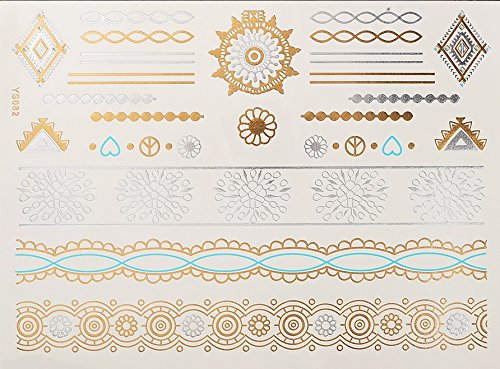 4 + 1 Bögen Metallic Tattoo Set Elli Türkis Flash Tattoo Aufkleber Hübsche Schmuck Tattoos - 5