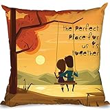 illuminati gifts The Perfect Place for Us is Together Quote Printed Micro Satin Cushion Cover 12x12 inch with Filler Cute Romantic Valentine Gift for Girlfriend Boyfriend Husband Wife - (Multicolor)