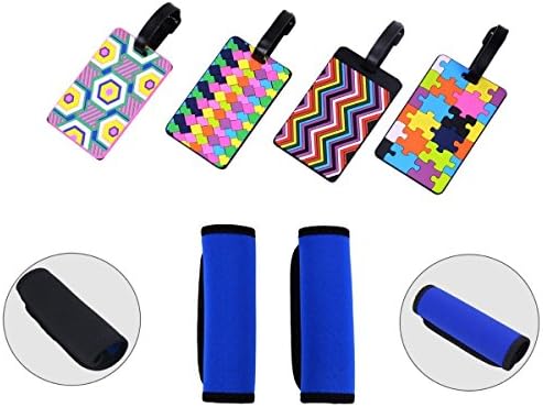 Luggage Tags, Ilyever 4Pcs Novelty Secure PVC Suitcase Tag Lable ID Business Card Holder +2Pcs Comfortable Soft Suitcase Handle Wraps Grip