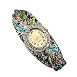 Kaitoly Damen-Armbanduhr, Retro-Stil, Diamant-Armband, Kristall, Blumen-Armband, Quarzuhr, blau