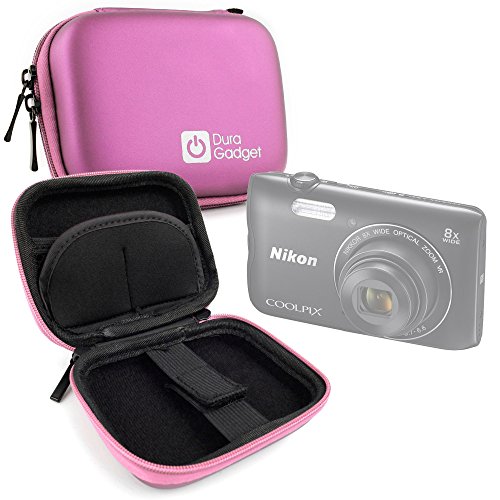 Etui housse rigide rose pour Nikon Coolpix A300 appareil photo compact - mousqueton amovible  par DURAGADGET