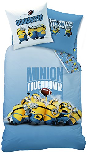 Wende Bettwäsche Set Minions, 135x200cm + 80x80cm, Linon, Touchdown Minion blau