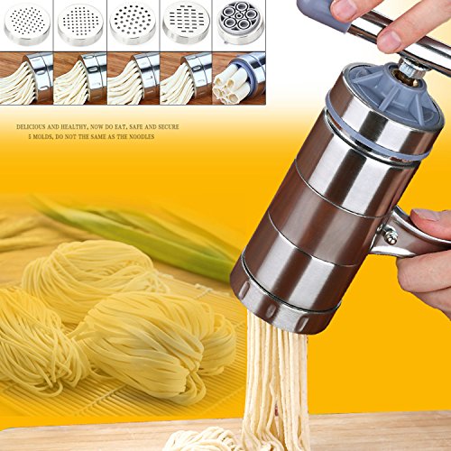JOYOOO Multi-Funktions Küche Zubehör Edelstahl Pasta Presse Nudelmaschine mit 5 Noodle Mould - 5