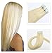 Price comparison product image 20 inch Tape in Hair Extensions 60 Platinum Blonde Human Remy Hair 20 pcs/50gram Seamless Skin Weft Silky Straight Tape in Real Hair Glue in Extensions