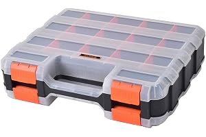 Tactix 15 Compartment Double Side Clear Tool Organizer, Small Parts Tool Box with Adjustable Plastic Dividers for Screws, Nuts, Nails, Bolts, Size: 25.4L x 7.9W x 32H cm- 320028