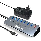 USB Hub Aktiv 3.0 mit 10W (5V/3A) Netzteil Adapter,Aluminium 8 Ports(1 Fast Charging Port + 7 USB 3.0 Data Ports) USB 3.0 Meh
