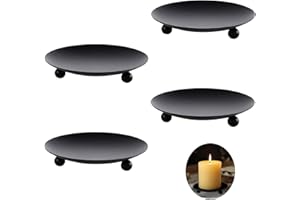 Paquete de 4 Platos de Velas Alppihym Candelabros para Velas de Pilar, Velas de Bautizo, candelabros, Posavasos - El Negro es Duradero y Hermoso