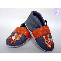 Hausschuhe Leder Puschen Krabbelschuhe Fuchs bestickt Name und Geburtsdatum