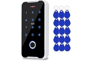 SYNYEY KUMU IP68 Impermeable al Aire Libre NFC Controlador de Metal 13,56MHz Teclado de Huella Dactilar + 15pcs IC Keyfobs para Control de Acceso de Hogar/Oficina