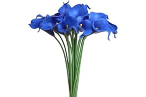 huaao 12pcs Lirios de Cala Flores Artificiales Latex, Ramos Flores Falsos Realista Decoración Aniversario Matrimonio Boda Fiesta Oficina Arreglos Florales Bouquets Flores Nupcial, Azul