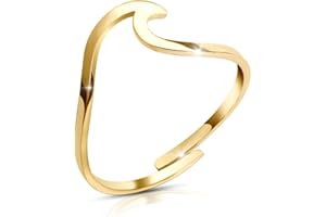 GD GOOD.designs Anillo Wave para señoras - Impermeable - Anillo de acero inoxidable ajustable I Anillo Wave en Oro - Plata u Oro Rosado I Incluye caja de regalo