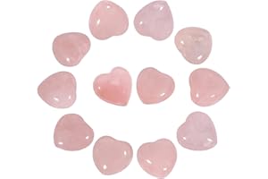 Nupuyai 12pcs Rose Quartz Crystal Heart Love Palm Worry Stone for Chakra Healing, Carved Stone for Home Decoration 1.5cm