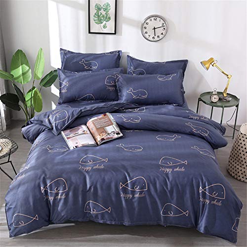 DOTBUY Bedding Sets, 3pcs Elegant Lightweight Microfiber Duvet Cover Set Fiber Soft Zipper Pillowcase Protects Covers your Comforter Duvet Insert (Single -135x200cm, Dark blue - whale)