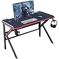 COOLBABY Gaming Desk Z Shaped Large PC Computer Desks Tables with cup holder and headset hook for E-Sport Racing Gamer Pro Home Office Gift E-Sports Carbon Fiber Table Black
