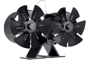 JIMBON Ventilateur de poêle, 12 ventilateurs à bois non électrique, ventilateur à bûches pour poêle à bois alimenté par la chaleur, brûleur à granulés/bois (avec accessoires thermomètre magnétique),
