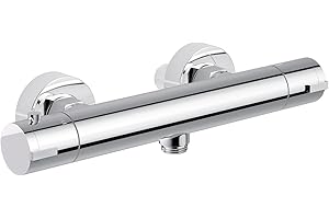 SAMODRA Thermostatic Shower Mixer Bar, Wall Mounted Shower Mixer Tap with Anti-Scald Body, Shower Valve Thermostat with Safety Lock at 38℃,Chrome