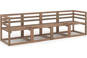 vidaXL Sofá de Palets de Jardín 4 Plazas Mobiliario Muebles Exterior Patio Terraza Hogar Silla Asiento Suave Estable Marrón Madera Pino Impregnada