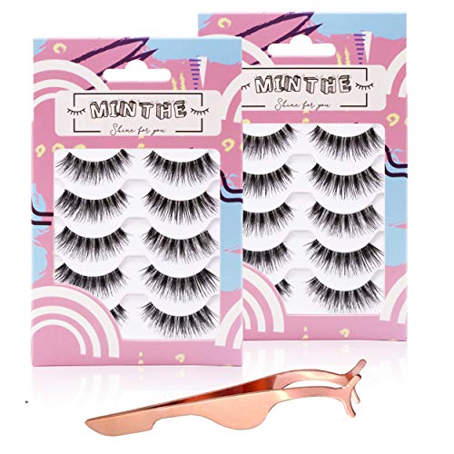 MINTHE 10 pairs Natural False Eyelashes multipack,Handmade False lashes with an eyelash applicator tool. (C1)