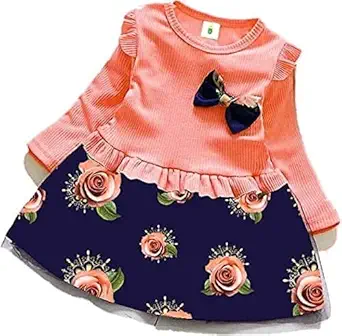 Z SIGNS Baby Girls Midi/Knee Length Casual Full Sleeve Dress (Peach Color) (2-3 YEARS)