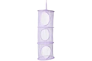 HOMEYUSER Storage Net Kids Toy Organizer Hanging Storage Net 3 Tiers Portable Foldable Mesh Wall Door Closet Kids Toys Organizer Laundary Basket Hanging Shelves Pockets (Purple)