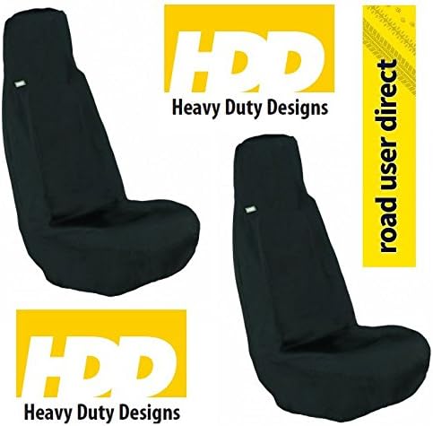 2 x HDD Universal Car Front Seat Covers BLACK - PAIR - Heavy Duty Designs