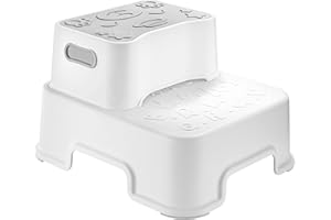 WIDODIO Tritthocker Kinder, Robuster Tritthocker Kinder 2 Stufen, Anti-Kipp und Anti-Rutsch Hocker kinder Klappbar, Tritthocker Kinder Bad für Badezimmer, Sicher Toilettenhocker für Kleinkinder(Weiß)