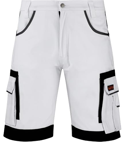 Hose Tom Tailor Kurze Arbeits / Berufshose, Größe 48, Weiß / Grau, 4344 Arbeitshosen Männer Weiss Maler
