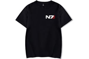 Swdan T-Shirt Unisex, Mass Effect N7 Tshirt Uomo Nera,Costume Cosplay per Donna Uomo Maglietta da Gioco