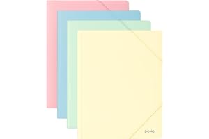 Dohe - A4+ Mappar med Gummiband och Klaffar (4 st.) | Storlek 23,5x32 cm, Pastellfärger: Blå, Rosa, Gul och Grön, Tillverkade