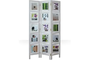‎HOMESTYLE4U Homestyle4u 762 Photo Screen Room Divider 3-Piece Wooden Divider Privacy Screen White Washed