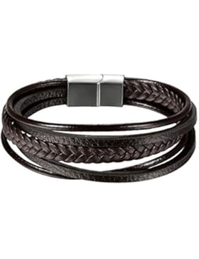 Oidea Herren Leder Armband , Vintage Multi Geflochten lederband Seilketten Kordelkette Edelstahl Biker Magnet...