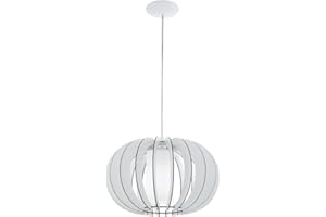 EGLO Lampa wisząca Stellato 2, 1-punktowa lampa wisząca w stylu vintage, lampa wisząca ze stali, drewna i szkła w kolorze białym, lampa stołowa, lampa do salonu, wisząca z oprawką E27, Ø 40 cm