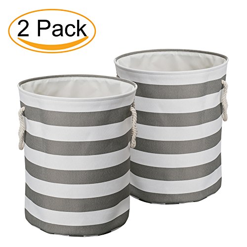 Preisvergleich Produktbild LinTimes Wäschekorb, Ultra Dicke Große Wäschesammler, Faltbare Baumwolle Leinen Zusammenklappbare Ablagekorb, Packung mit 2 (Graue und weiße Streifen)