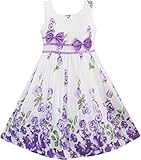 Girls Dress Purple Rose Flower Double Bow Tie Party Kids Sundress Size 4-12 Years