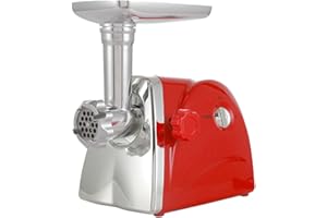 WANWANPER 2800W Elektrischer Fleischwolf Edelstahl Wurstmaschine, zum Raspeln, Schneiden, Hacken und Reiben Multifunktionale für Fleisch Kebbe Gemüse Salat (Rot)