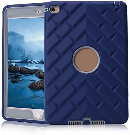 iPad Mini 4 Case, XMTIKO Silicone Rugged Shock Absorbing Dual Layer Protective Case for iPad Mini 4, Antiskid Tyre Pattern Gumdrop Cover (Royal Blue+Gray)