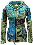 Langärmlig blaue Mischung Blumen Stickerei Elf Kapuzen Messer geschnitten ethnisch Hippie Kapuzenpulli Boho Jacke - Blau, Blau, Medium