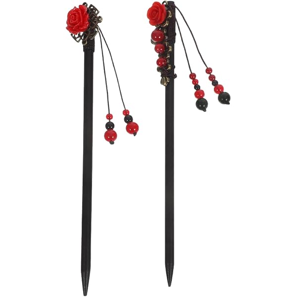 Lurrose Holz Haarnadeln Set – 2 Stück, Vintage Chinesische Blumen-Haarnadeln Für Chignon & Lange Haare