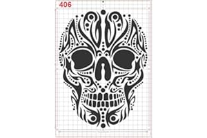 GiwuArt - Large Beautiful Sugar Skull Stencil Mylar A4 Sheet 190 Micron Strong Reusable Craft Art Wall Deco