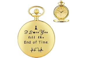 TIONG Montre à gousset gravée pour amoureux I Love You Till The End of Time, pour petit ami, petite amie, amoureux, mari, cadeau d'anniversaire, cadeau de Saint-Valentin de la part de votre femme