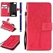 Produktbild FESELE Leder Brieftasche Hülle für [Wiko Lenny 3], Leder Case Ledertasche Handytasche für Wiko Lenny 3, Lanyard Kartenfach Standfunktion Magnetverschluss Prägung Schmetterling Baum Katze Muster Pattern Flip Wallet Cover Klappetui Karten Slot im Bookstyle für Wiko Lenny 3 + Blau Eingabestift-Baum Katze,Hot Pink