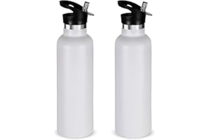 Volhoply 750ml Izolowane Butelki Wody luzem 2 Pack, Stal Nierdzewna Double Wall Sport Bottle ze słomką Lid, Metal Reusable Thermoses Cup z ręką Cap Dla Szkoły, Rowerzystów, Turystów, Gift